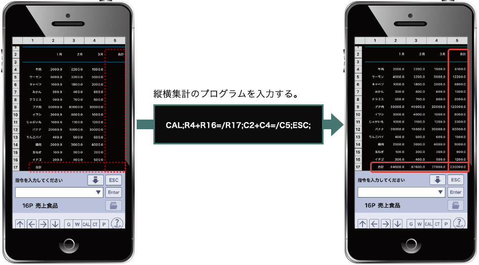 縦横集計のプログラムを入力する。